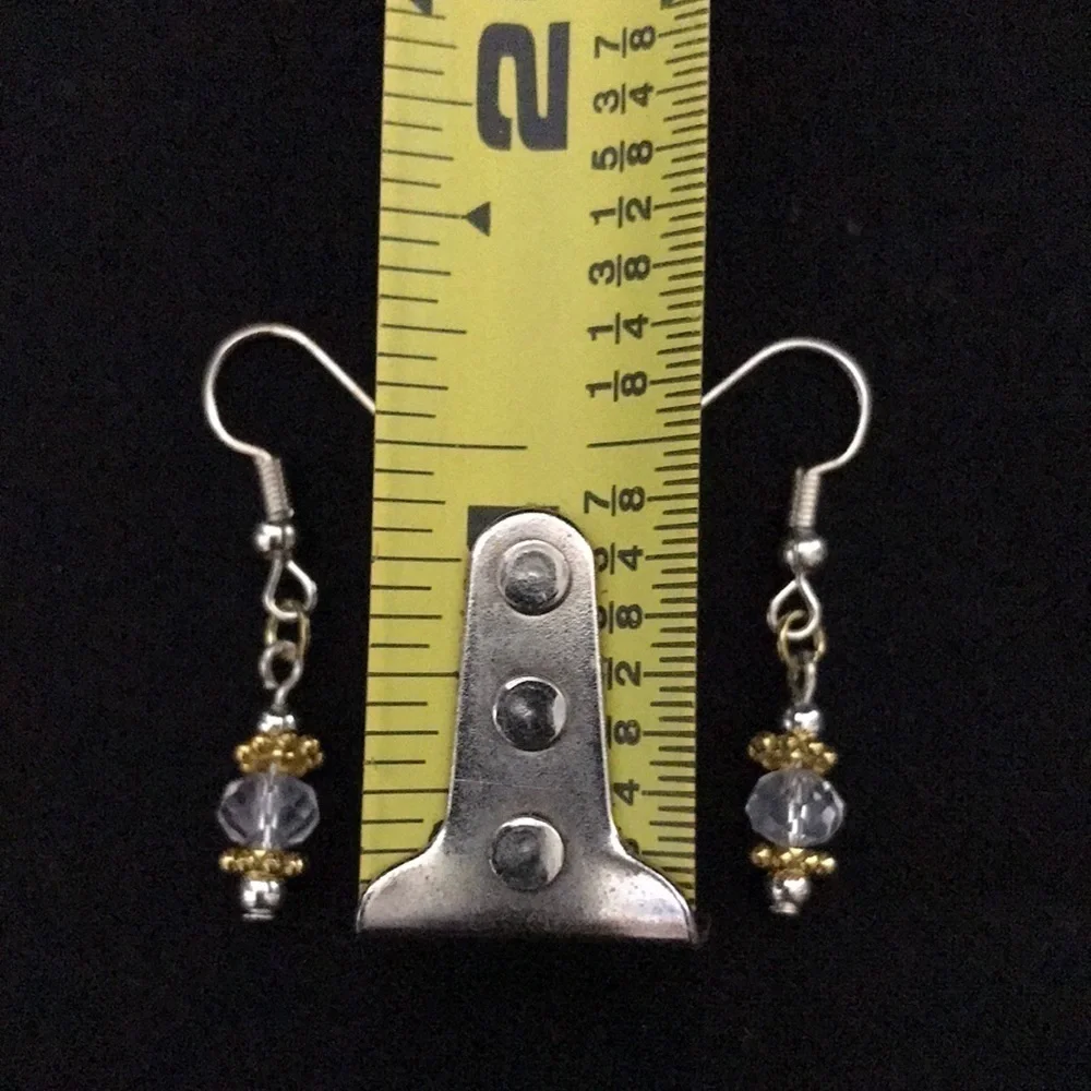 HANDCRAFTED EARRINGS—FISHHOOK DANGLES—Clear Beads with Gold/Silver Tone Findings